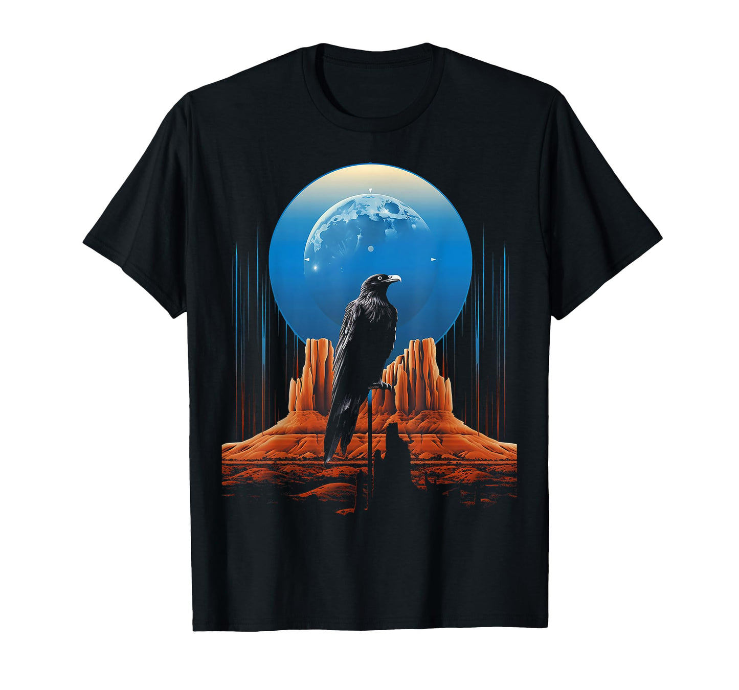 Raven Nature Bird Geometric Art Animal Moon Motif Raven T-Shirt