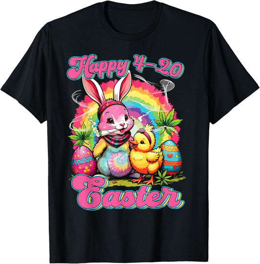 Happy 420 Easter Bunny Smoking Weed Funny Men Women Humor T-Shirt