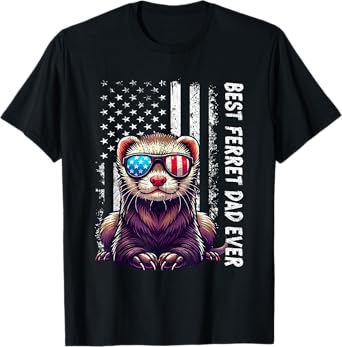 Vintage Best Ferret Dad Ever USA Flag Patriotic Ferret Lover T-Shirt