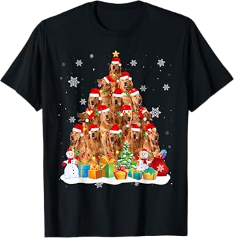 Golden Retriever Santa Christmas Tree Lights Dog Xmas 2025 T-Shirt for Men Women Kids