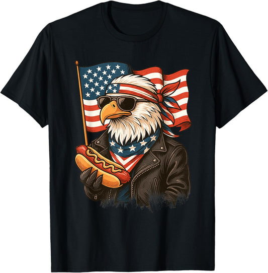 Funny Bald Eagle Hotdog American Flag 4th Of July Patriotic T-Shirt