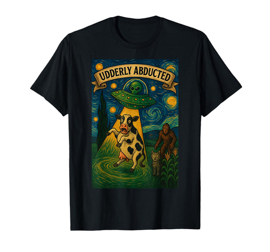 Alien Cow Abduction Bigfoot UFO Van Gogh T-Shirt