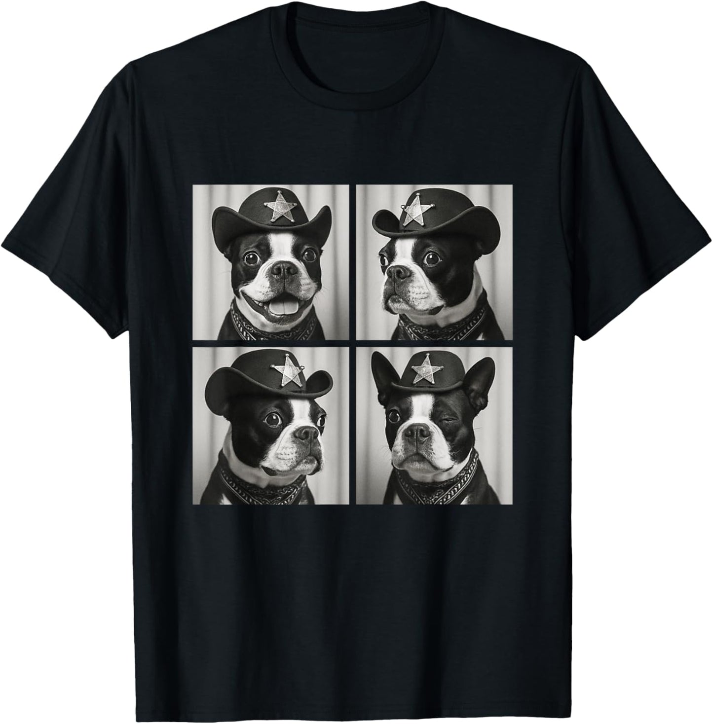 Cute Boston Terrier Funny Cowboy Dogs Western Animals Pets T-Shirt