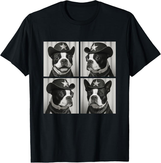 Cute Boston Terrier Funny Cowboy Dogs Western Animals Pets T-Shirt