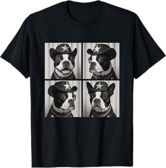Cute Boston Terrier Funny Cowboy Dogs Western Animals Pets T-Shirt