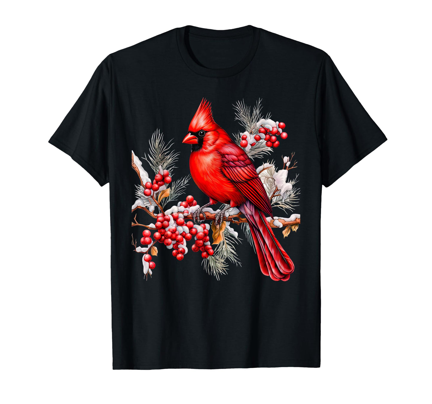 Cute Red Cardinal Flower Bird Animal Lover Design Girl Women T-Shirt