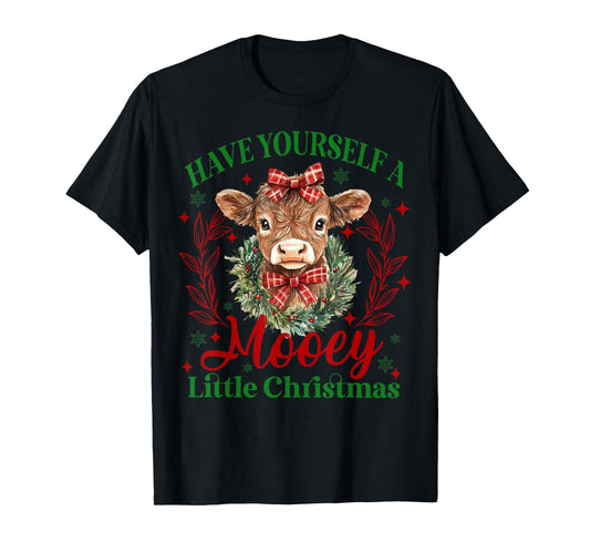 Have Yourself A Mooey Little Christmas Highland Cow Santa T-Shirt