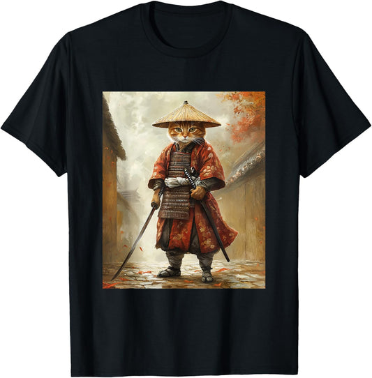Cat Samurai Japan Japanese Funny Graphic T-Shirt