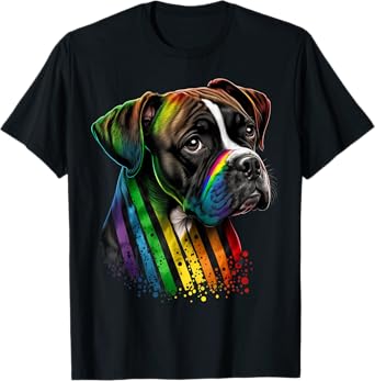 Boxer Dog Gay Pride Dog LGBT Rainbow Flag on Boxer Dog LGBTQ T-Shirt