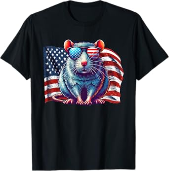 Vintage Rat Animal Pets Owners Patriotic USA Flag Sunglasses T-Shirt