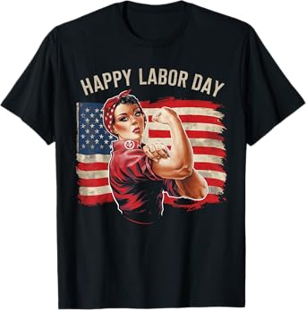 Happy Labor Day For Women Labor Day Messy Bun USA Flag T-Shirt