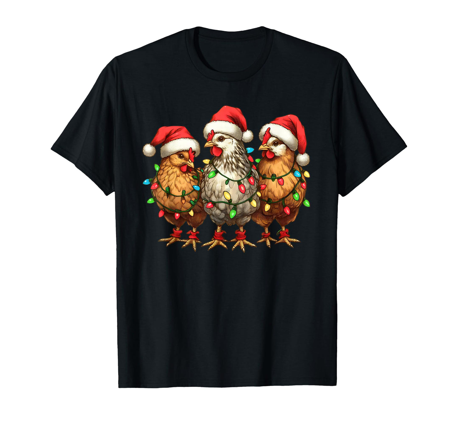 Christmas Chicken Santa Christmas Lights Chicken Xmas Tree T-Shirt