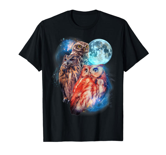 3 Moon Owl Funny Nocturnal Birds Of Prey Graphic Art Humor T-Shirt