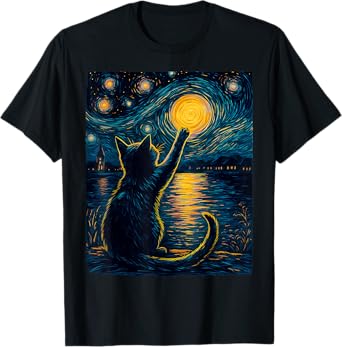 Black Cats Lover Starry Night Vincent van Gogh T-Shirt