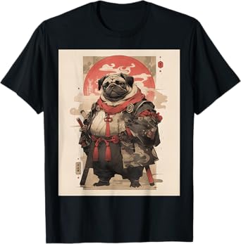 Samurai Pug Dog Japanese Pet Lover Warriors Art Aesthetic Men Women Girls Kids T-Shirt