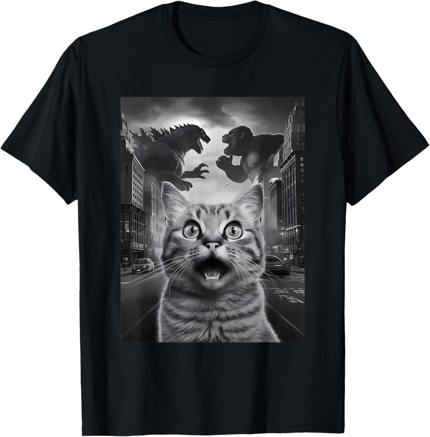 Cat Selfie Dinosaur Bigfoot Believers Funny Sasquatch Men Women Kids T-Shirt
