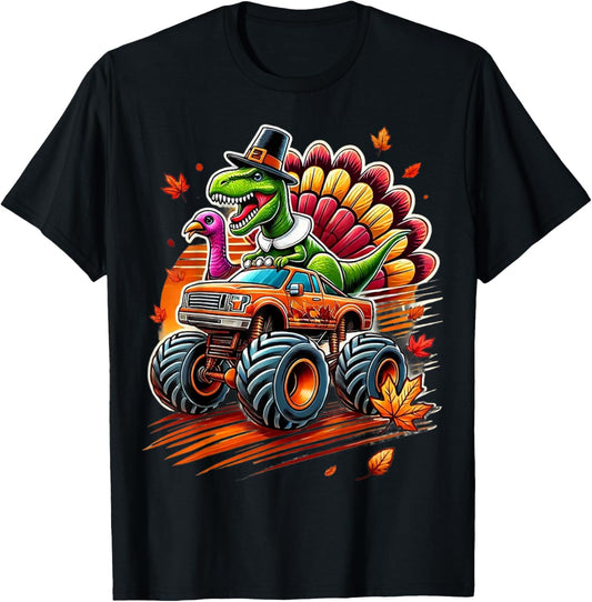 Funny Boys Thanksgiving Shirt Outfit Fall Shirts Kids T Rex T-Shirt