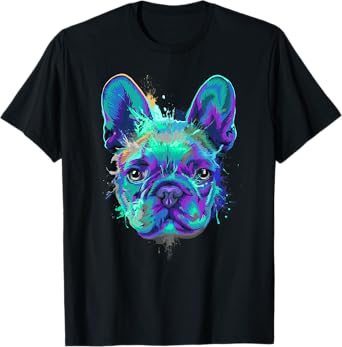 Frenchie Bulldog French Dog Face Colorful Pop Art Style Cool Men Women Kids T-Shirt