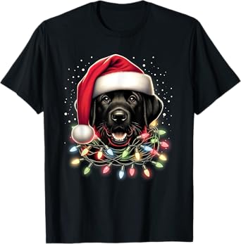 Black Lab Labrador Christmas Tree Light Pajama Dog Xmas T-Shirt for Men Women Kids