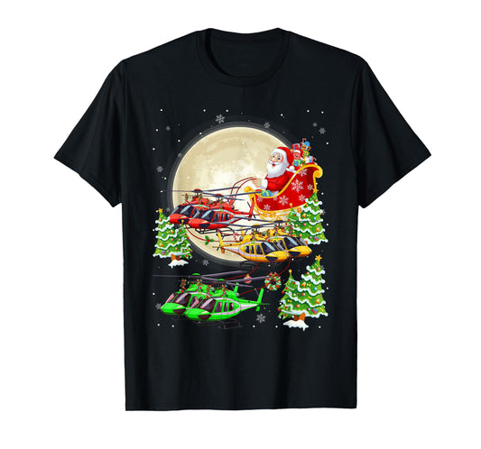 Funny Helicopters Reindeer Riding Santa Sleigh Xmas Boys T-Shirt