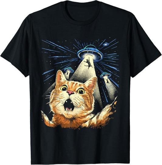 Alien Cat Shirt Funny Invasion Cat Selfie UFO Abduction T-Shirt