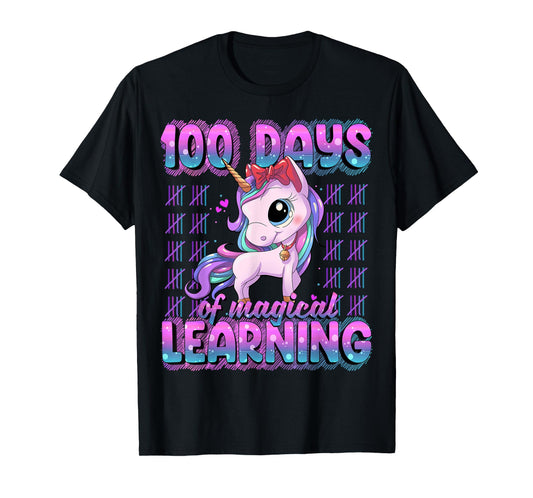 100 Magical Day of School Unicorn Shirts 100 Days Smarter Unisex-Kids T-Shirt Black Small