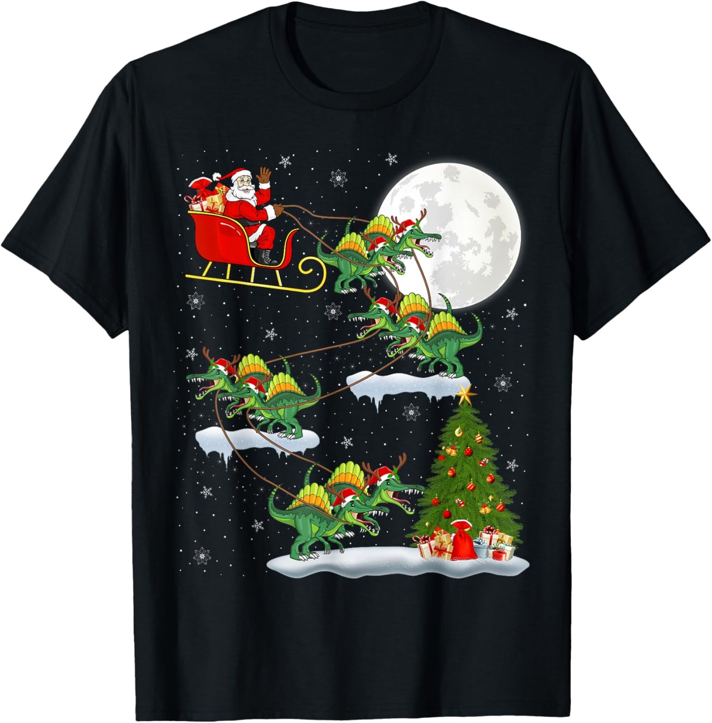 Funny Xmas Tree Santa Riding Spinosaurus Dinosaur Christmas T-Shirt