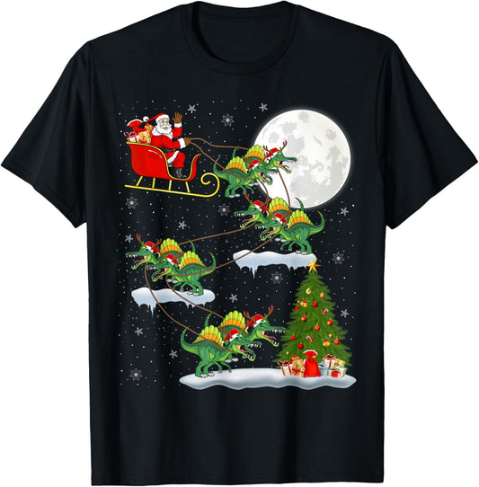 Funny Xmas Tree Santa Riding Spinosaurus Dinosaur Christmas T-Shirt