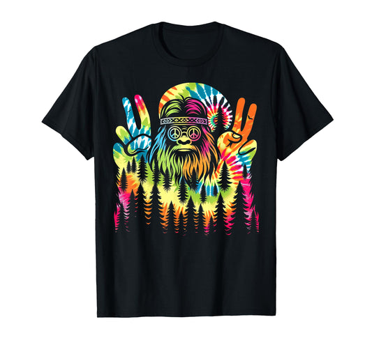 Hippie Bigfoot Peace Sign Tie Dye Forest Vibes T-Shirt
