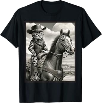 Cat Cowboy Funny Cats Kitten Riding Horse Cowboy Hat T-Shirt