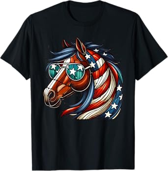 Horse 4th of July Shirt Horse American USA Flag Men Women T-Shirt