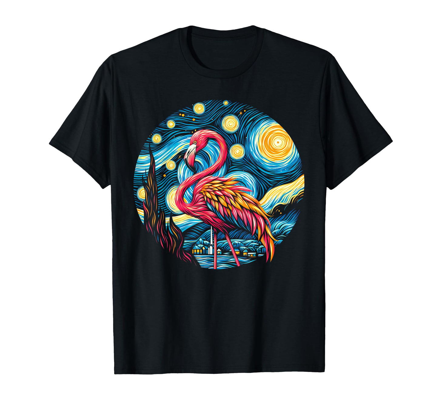 Flamingo Under Starry Night Sky Art Graphic Christmas T-Shirt