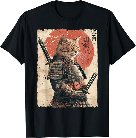 Samurai Cat Warrior Japanese Ukiyo-e Artwork Cat Samurai T-Shirt