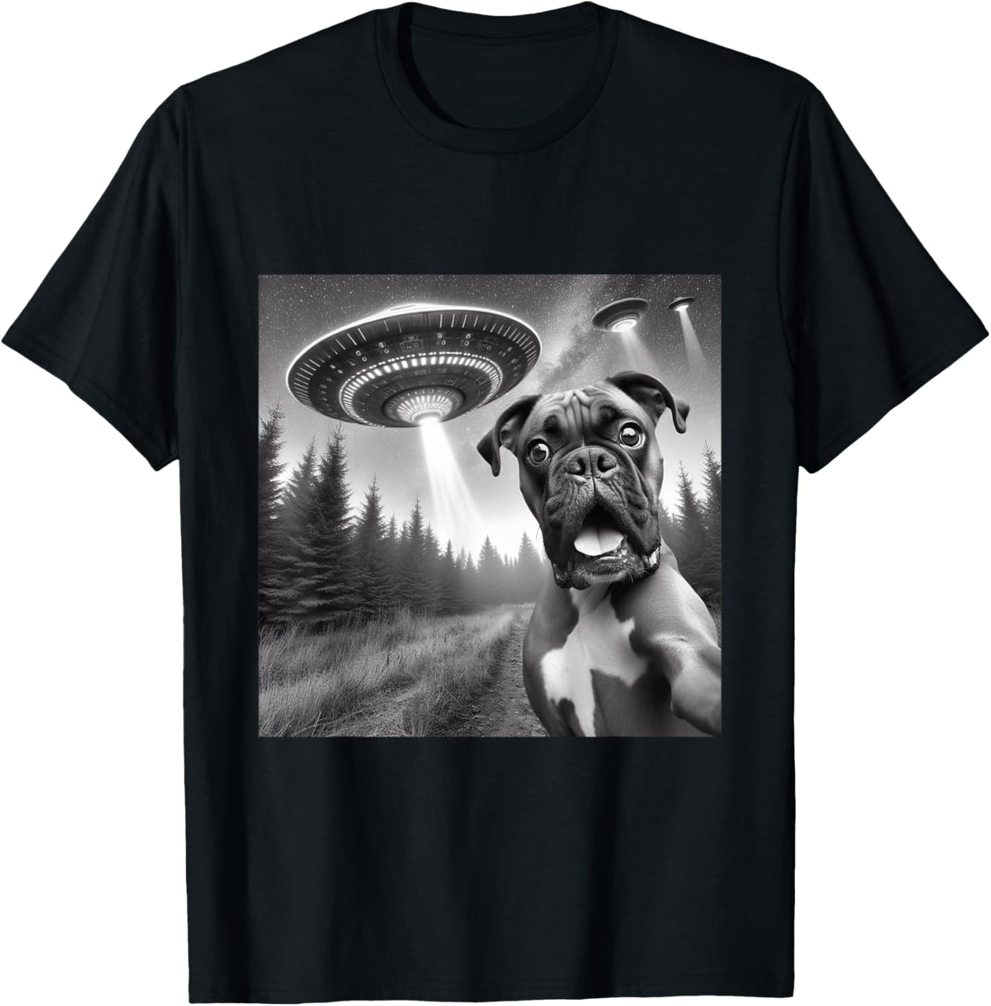 Alien UFO Funny Boxer Dog Lover Men Women Kids T-Shirt
