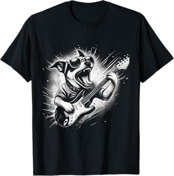 Rock n Roll Dog Cool Dog with Guitar Rock Star Dog Art T-Shirt