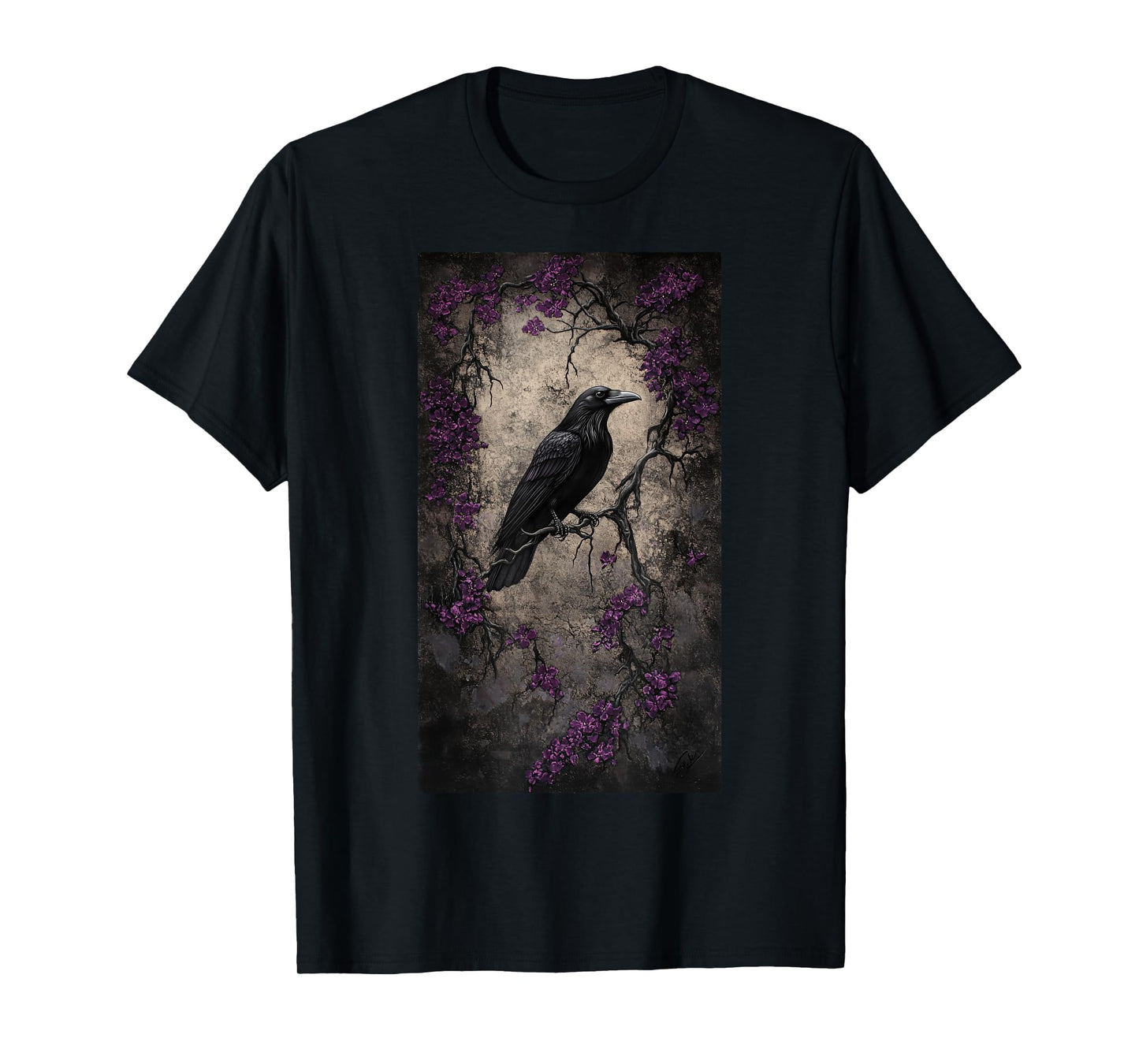 Gothic Raven Blackbird Gothic art Floral Nature T-Shirt