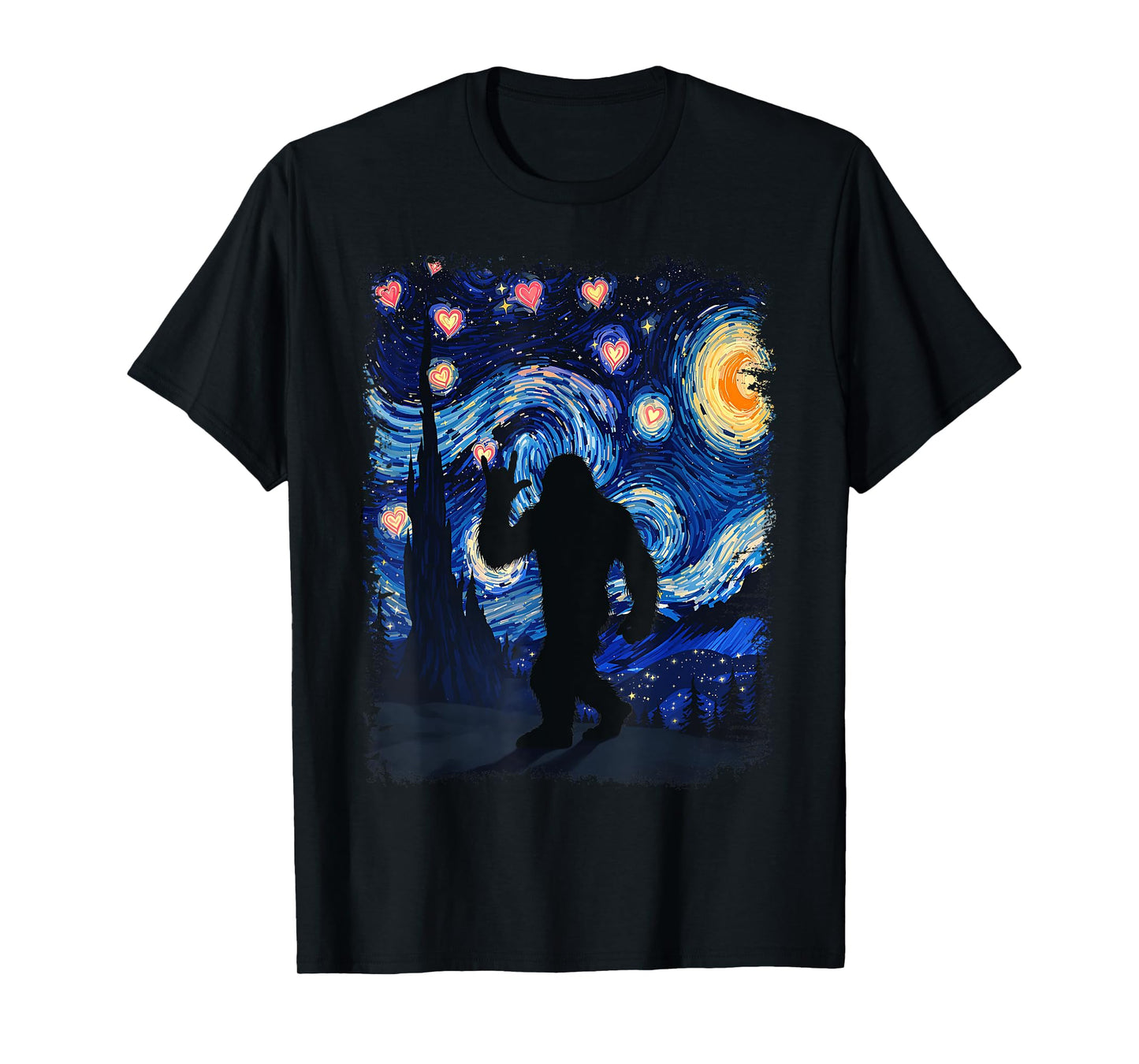 Valentine Van Gogh Starry Night Bigfoot Sasquatch Lover T-Shirt