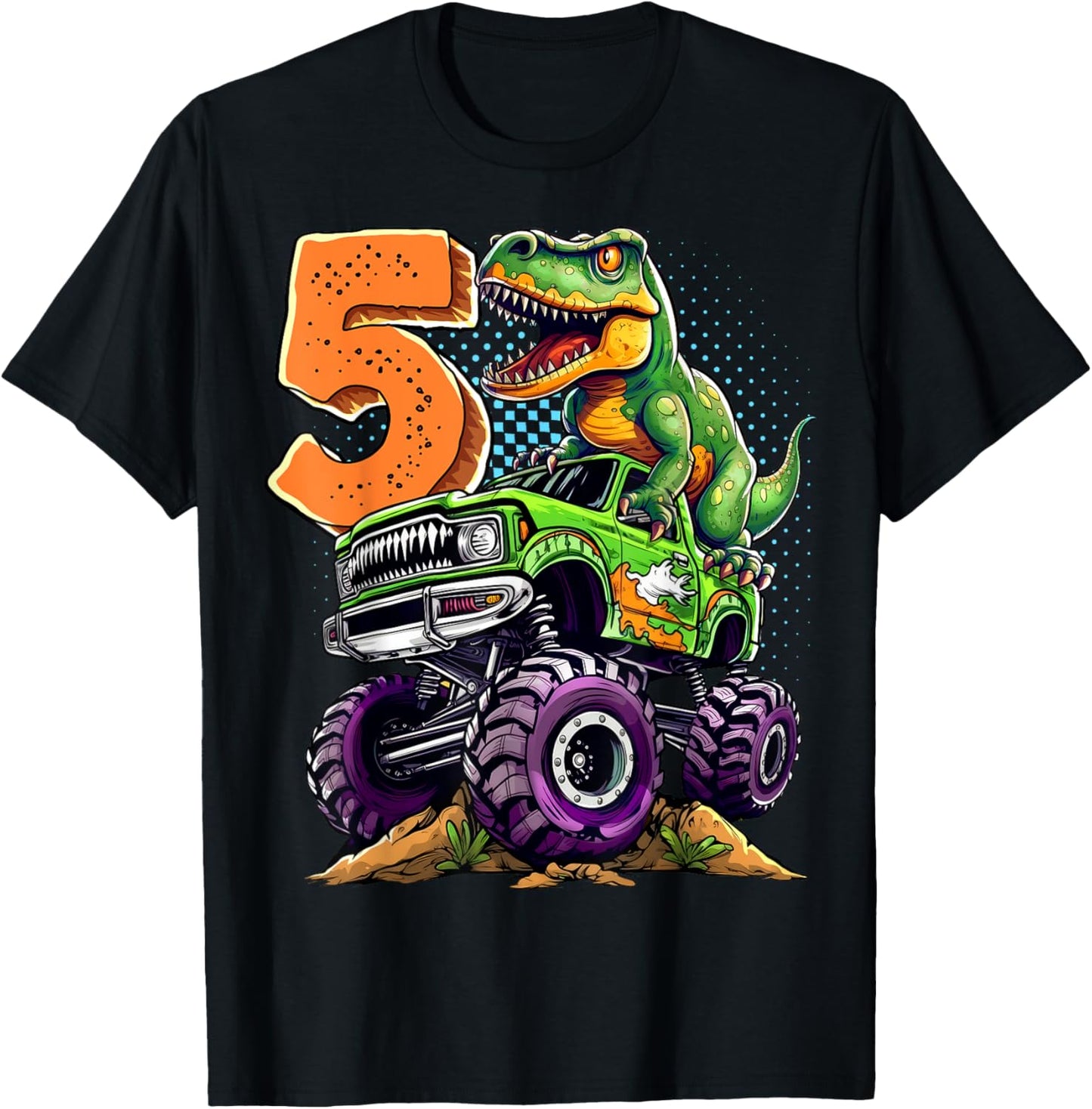 Monster Truck Dinosaur T-Rex 5th Birthday Boy 5 Year Old T-Shirt