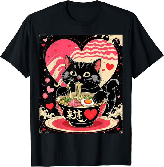Cat Ramen Japanese Funny Graphic Tees Kawaii Cat Anime Gifts T-Shirt