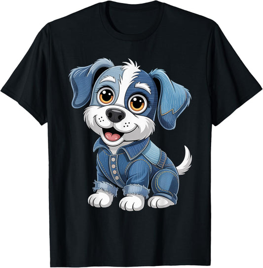 retro funny denim patch animal dog print For Men Women Kids T-Shirt