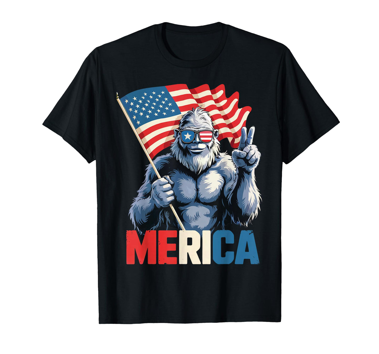 Bigfoot Merica American Flag Patriotic 4th Of July T-Shirt