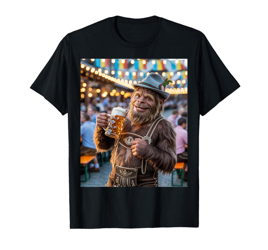 German Bigfoot Sasquatch Lederhosen Funny Oktoberfest 2025 T-Shirt