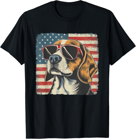 Beagle Dog USA Flag Fourth of July Gift Men Women T-Shirt