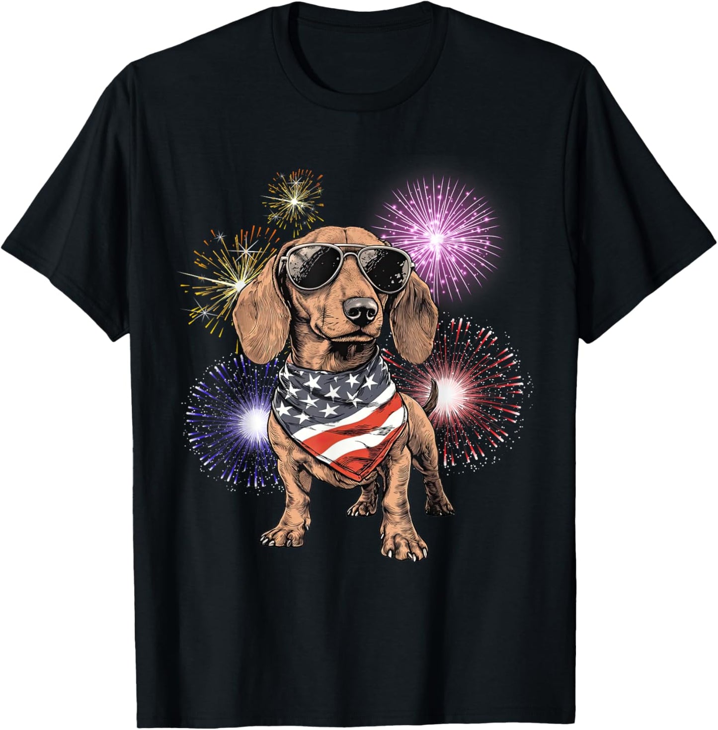 Cute Dachshund Sunglasses Fireworks 4th Of July Dog Lover T-Shirt