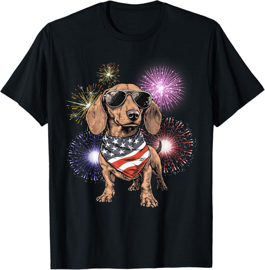 Cute Dachshund Sunglasses Fireworks 4th Of July Dog Lover T-Shirt