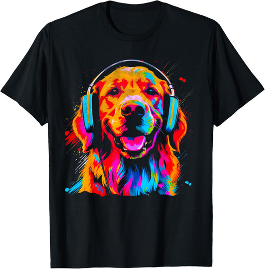 Vintage Golden Retriever DJ Dog Music Festival Graphic T-Shirt
