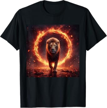 Safari Lion Walking Through Fire - Animal Big Cat Nature Men Women Girls Kids T-Shirt
