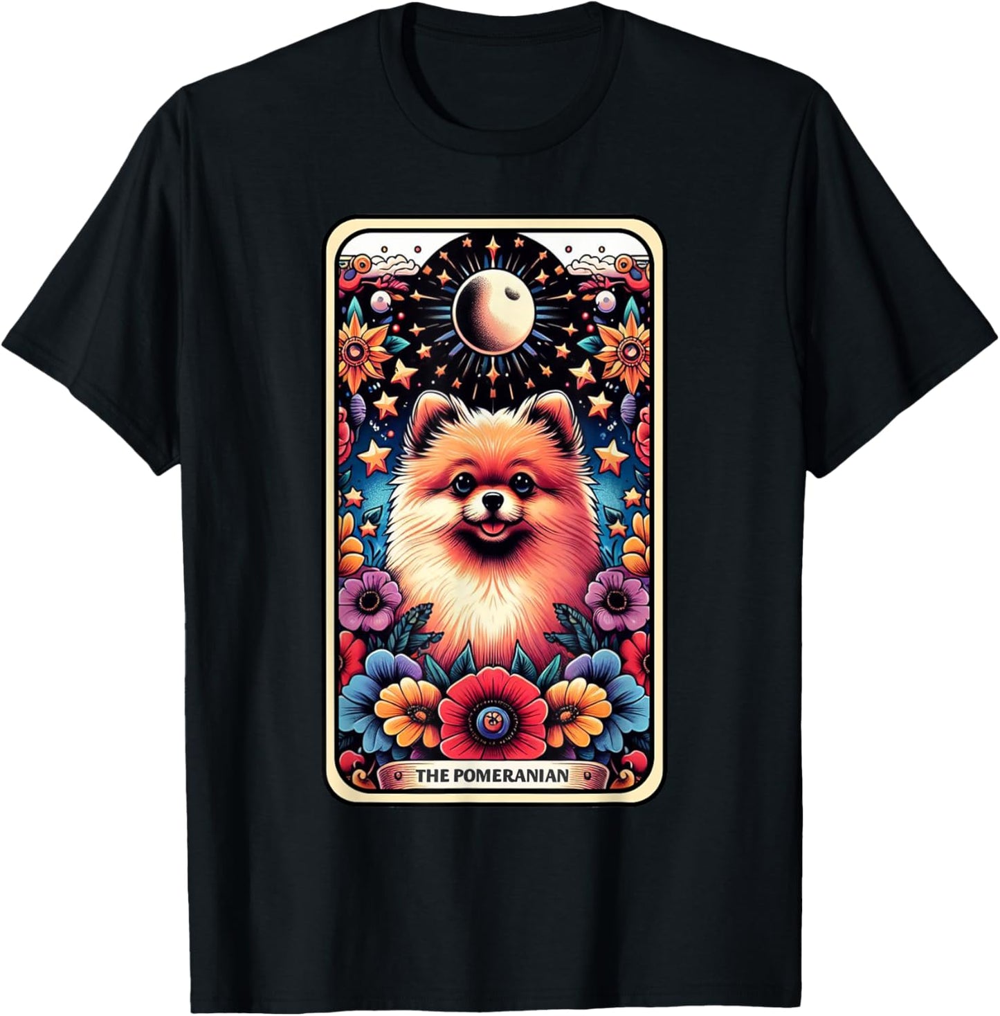 Pomeranian Dog Tarot Card Floral Star Moon T-Shirt