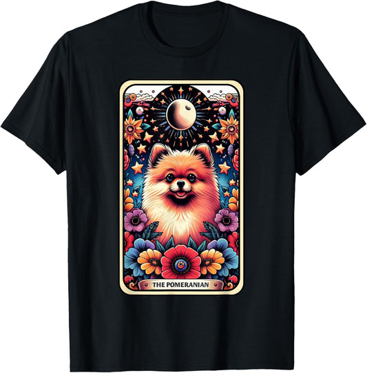 Pomeranian Dog Tarot Card Floral Star Moon T-Shirt