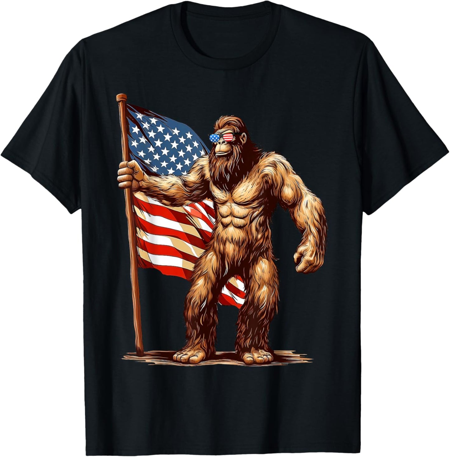American Flag Bigfoot Sunglasses Patriotic 4th of July USA T-Shirt